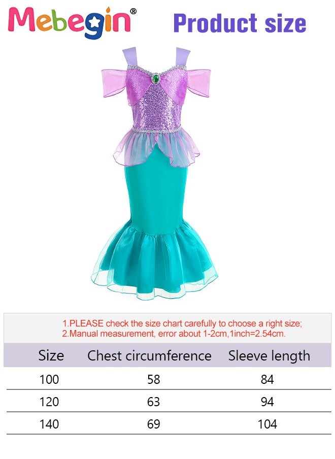 MEBEGIN - 9 PCS Mermaid Princess Dress Set, Gorgeous Princess Costume Set with Necklace, Ring, Magic Wand and Other Accessaries, Elegant Princess Dress Up Costume for Girls, Great for Fancy Dress Parties, Birthdays, Prom Outfits and Cosplay Activities - Image 1