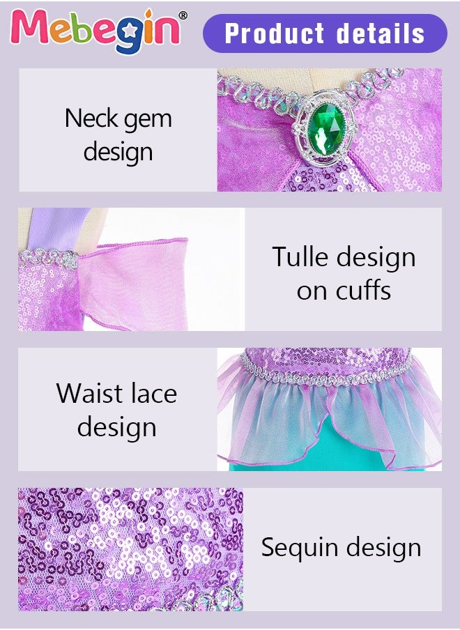MEBEGIN - 9 PCS Mermaid Princess Dress Set, Gorgeous Princess Costume Set with Necklace, Ring, Magic Wand and Other Accessaries, Elegant Princess Dress Up Costume for Girls, Great for Fancy Dress Parties, Birthdays, Prom Outfits and Cosplay Activities - Image 1