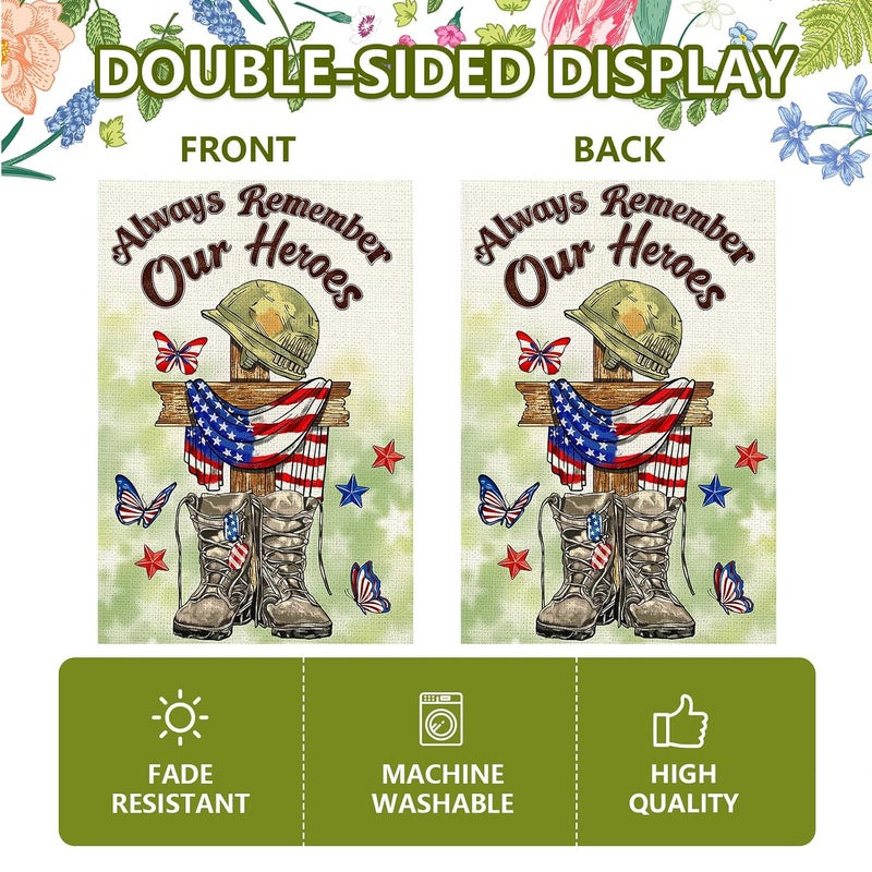Agroon Memorial Day Garden Flag 12x18 Inch, Always Remember Our Heroes Double Sided Patriotic Flag for Yard Outdoor Decoration - Image 5