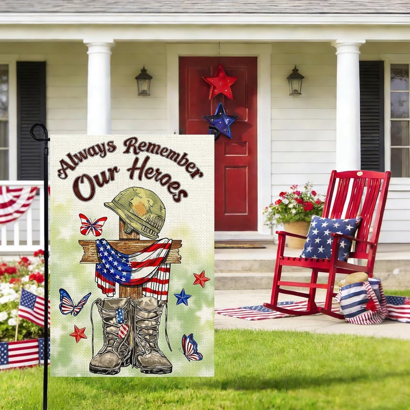 Agroon Memorial Day Garden Flag 12x18 Inch, Always Remember Our Heroes Double Sided Patriotic Flag for Yard Outdoor Decoration - Image 4