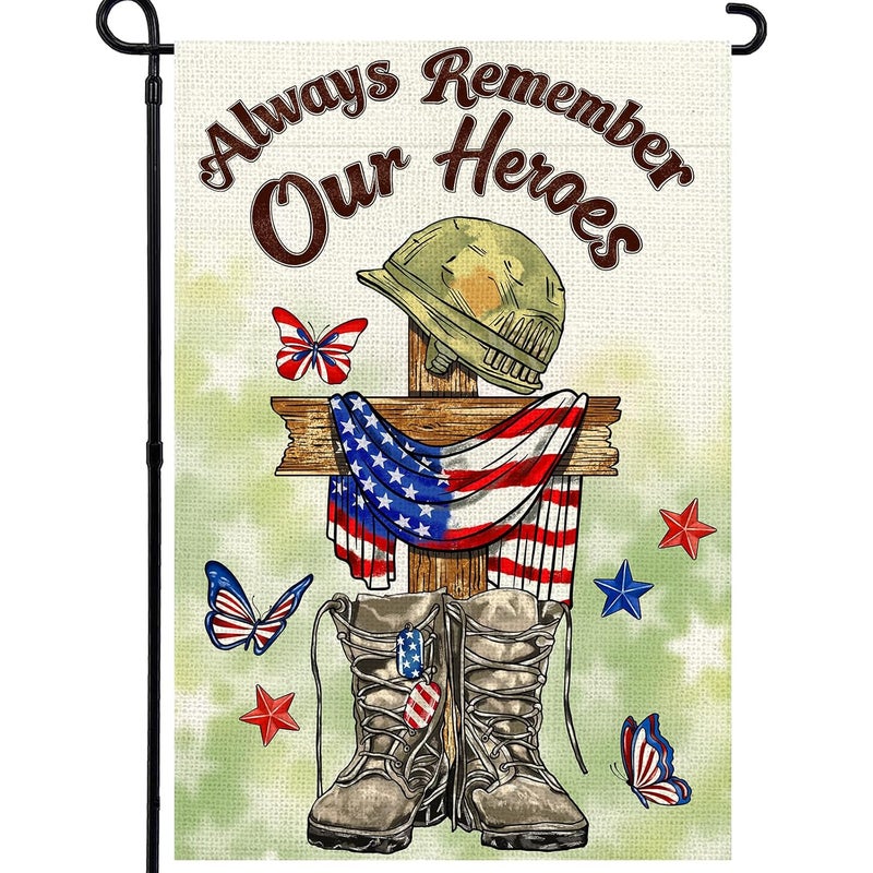 Agroon Memorial Day Garden Flag 12x18 Inch, Always Remember Our Heroes Double Sided Patriotic Flag for Yard Outdoor Decoration - Image 1