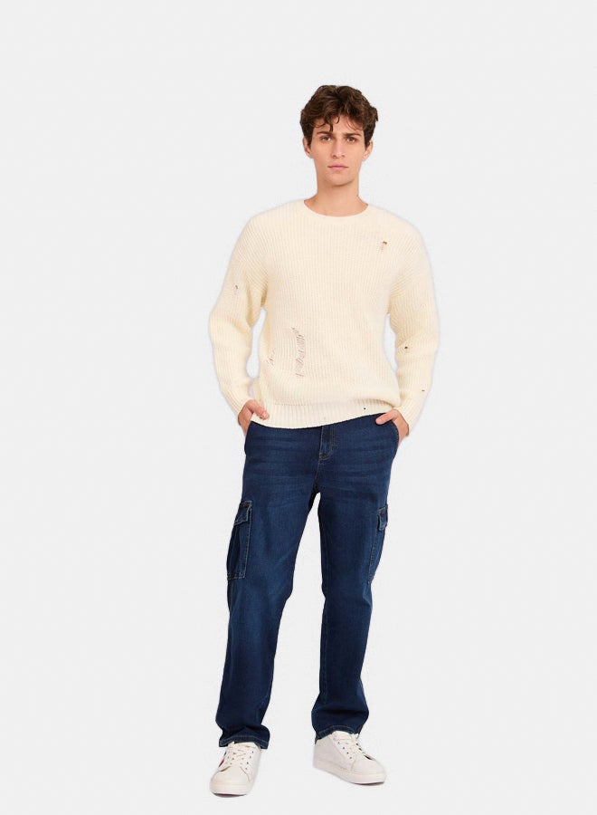 Premoda Men Pullover Destroyed Loose Off White 