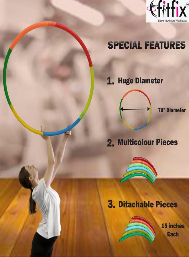 Fitfix® Adjustable Designer Sports Plastic Toy Hoop for Kids, Girls & Women - Multicolour, 6 Interlockable Pieces, Adjustable 28 Inch (70 cm), Pack of 2 Hoola Hoop Rings - Image 4