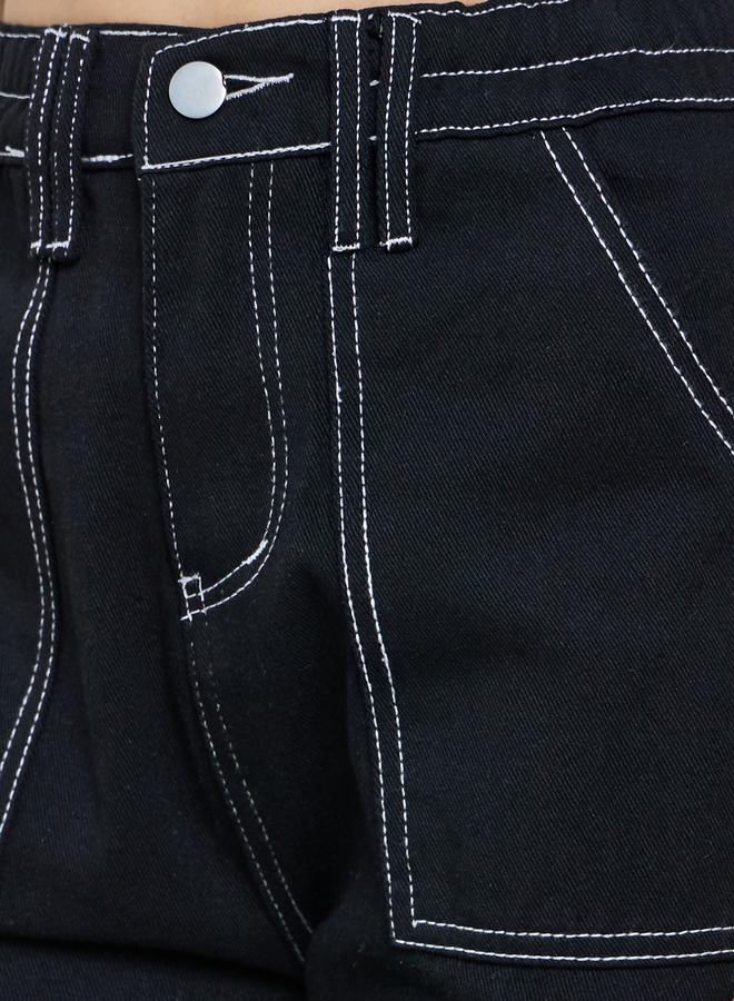 Styli Solid Pocket Detail Wide Leg Cargo Jeans - Image 3