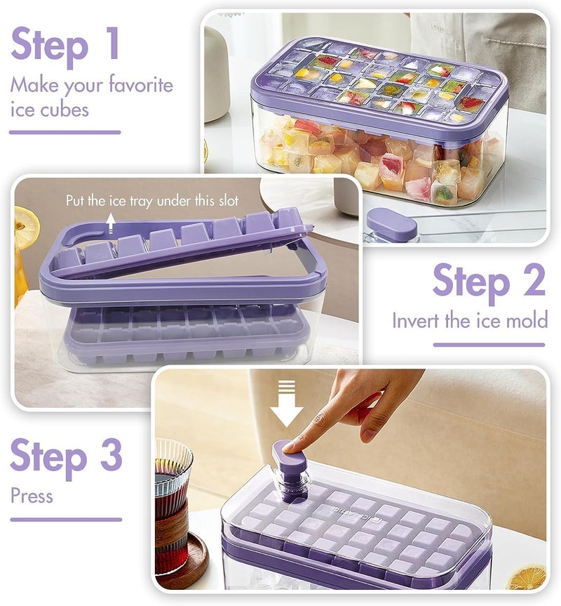 SHOPECOM Plastic Ice Cube Tray with Lid and Bin 48 Pcs Ice Cubes Mold Ice Tray for Freezer with 2 Trays Ice Freezer Container SpillResistant Removable Lid Ice Scoop for WhiskeyCocktail - Image 3