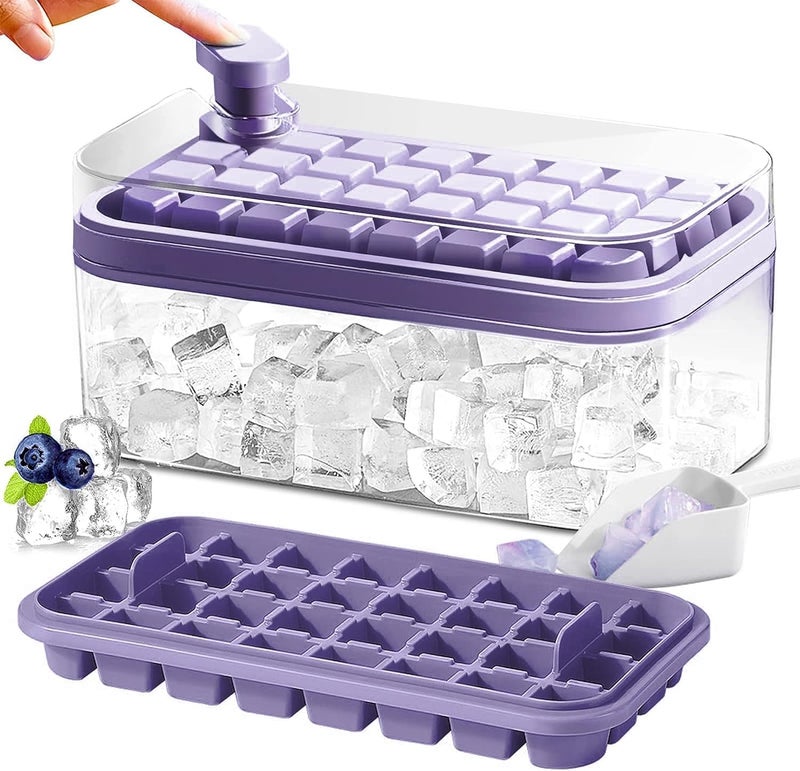 SHOPECOM Plastic Ice Cube Tray with Lid and Bin 48 Pcs Ice Cubes Mold Ice Tray for Freezer with 2 Trays Ice Freezer Container SpillResistant Removable Lid Ice Scoop for WhiskeyCocktail - Image 1