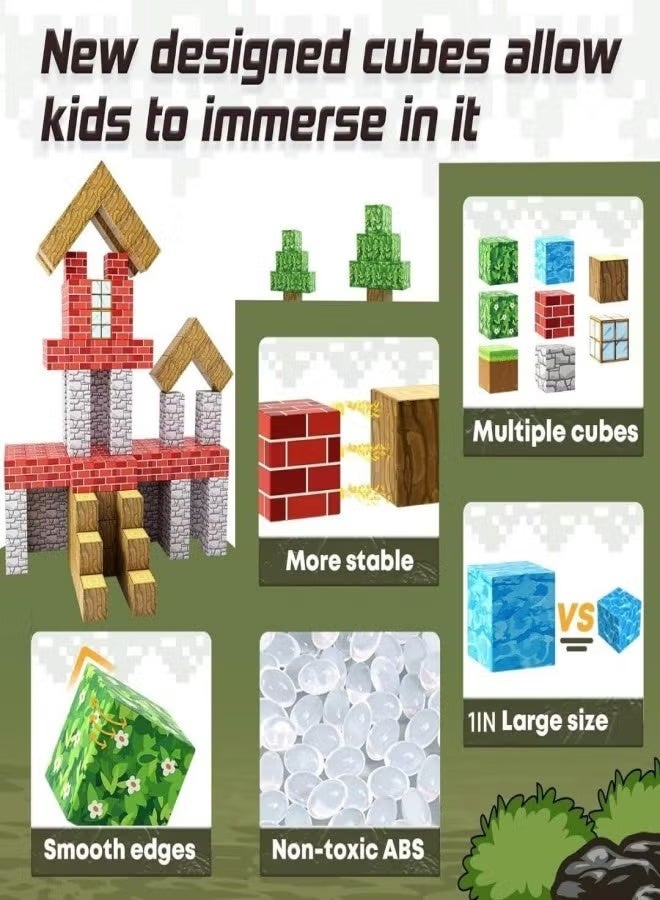 Hirospace Magnetic Blocks Build Mine Magnet World Edition,magnetic building blocks for Kids(Age 3-12), 100PCS Fidget 0.8" Cubes Construction Toys,STEM Montessori Sensory Toys for Toddlers Gifts for 3+ Years Old - Image 3