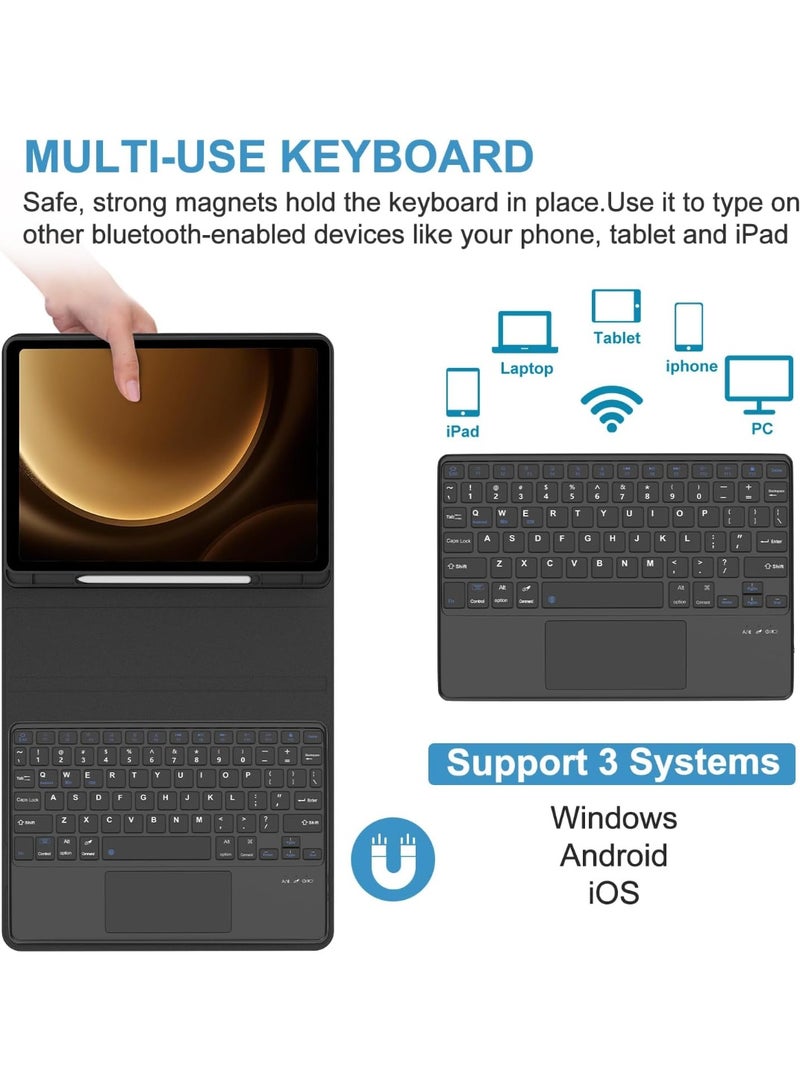 Muzz حافظة لوحة مفاتيح تعمل باللمس لجهاز سامسونج جالاكسي تاب S9 FE 10.9 تاب S9 (2023) لوحة مفاتيح بلوتوث قابلة للفصل مع حامل قلم S لوحة تتبع متعددة اللمس غطاء ذكي مع حامل قابل للتعديل - Image 2