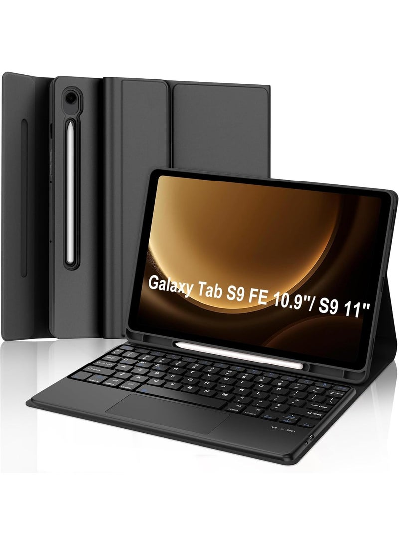 Muzz حافظة لوحة مفاتيح تعمل باللمس لجهاز سامسونج جالاكسي تاب S9 FE 10.9 تاب S9 (2023) لوحة مفاتيح بلوتوث قابلة للفصل مع حامل قلم S لوحة تتبع متعددة اللمس غطاء ذكي مع حامل قابل للتعديل - Image 1