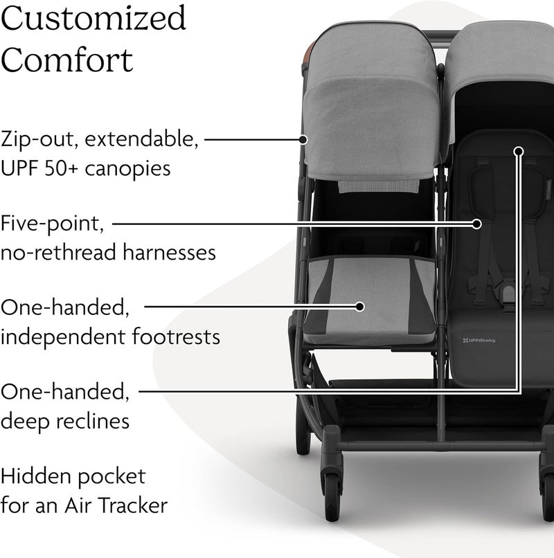 UPPAbaby عربة أطفال UPPAbaby Minu Duo مزدوجة بجانب بعضها - تصميم خفيف الوزن ومضغوط للسفر - قابلة للطي بسهولة - من الولادة حتى مرحلة الطفولة - رمادي - Image 5