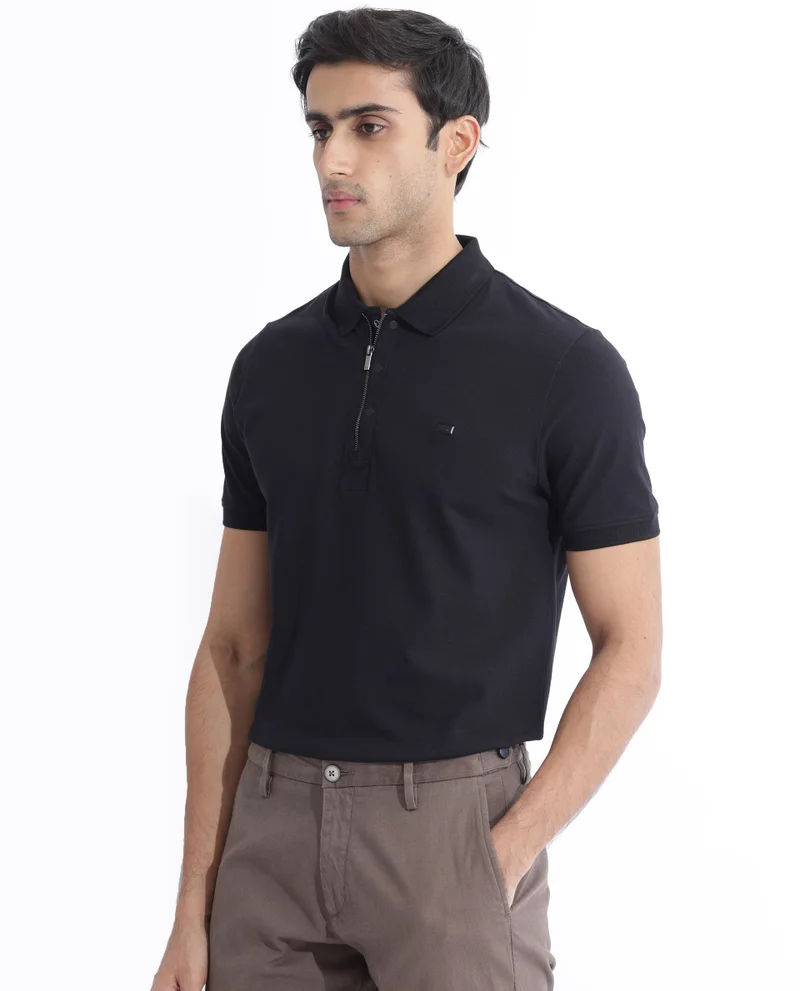 Rare Rabbit Men's Flat Knit Zipper And Snap Button Polo