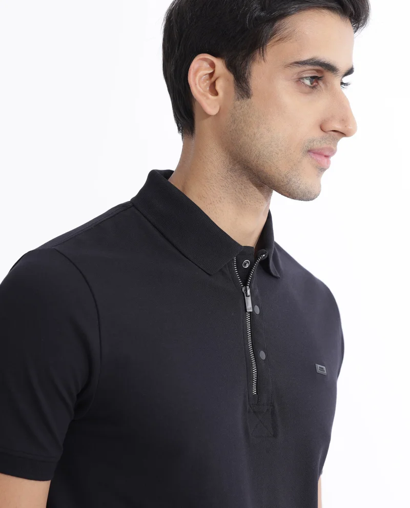Rare Rabbit Men's Flat Knit Zipper And Snap Button Polo