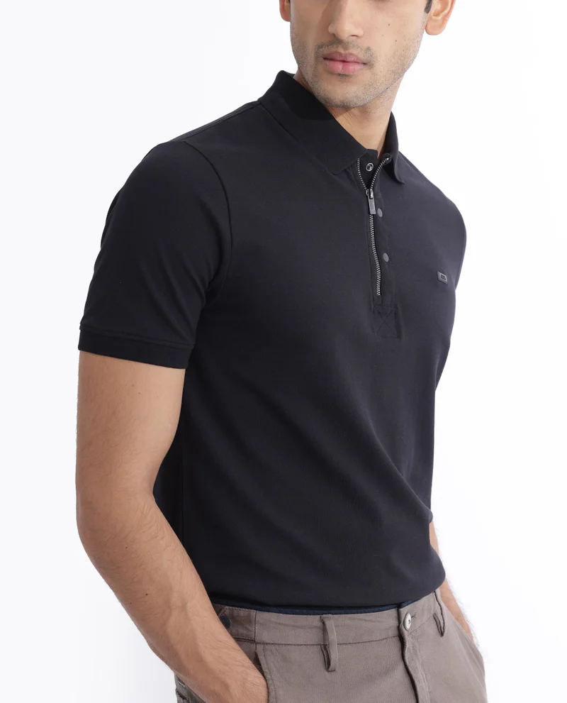 Rare Rabbit Men's Flat Knit Zipper And Snap Button Polo
