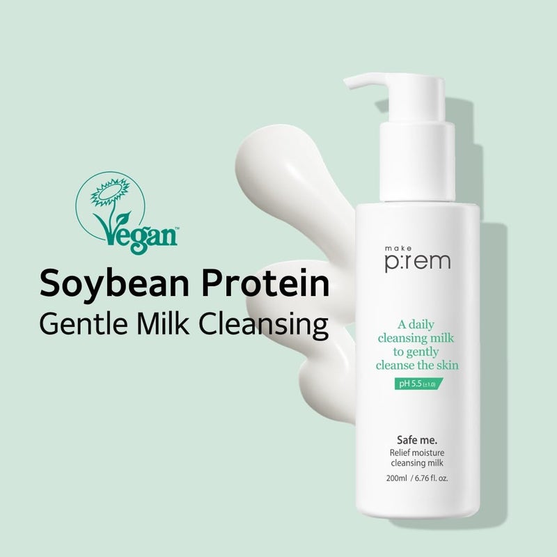 MAKEP:REM MAKE P:REM Safe Me. Relief Moisture Cleansing Milk, Hydrating Gentle Milk Cleanser for Sensitive Skin with Soy Protein, Korean Face Wash, 6.76 fl.oz. (200ml) - Image 2