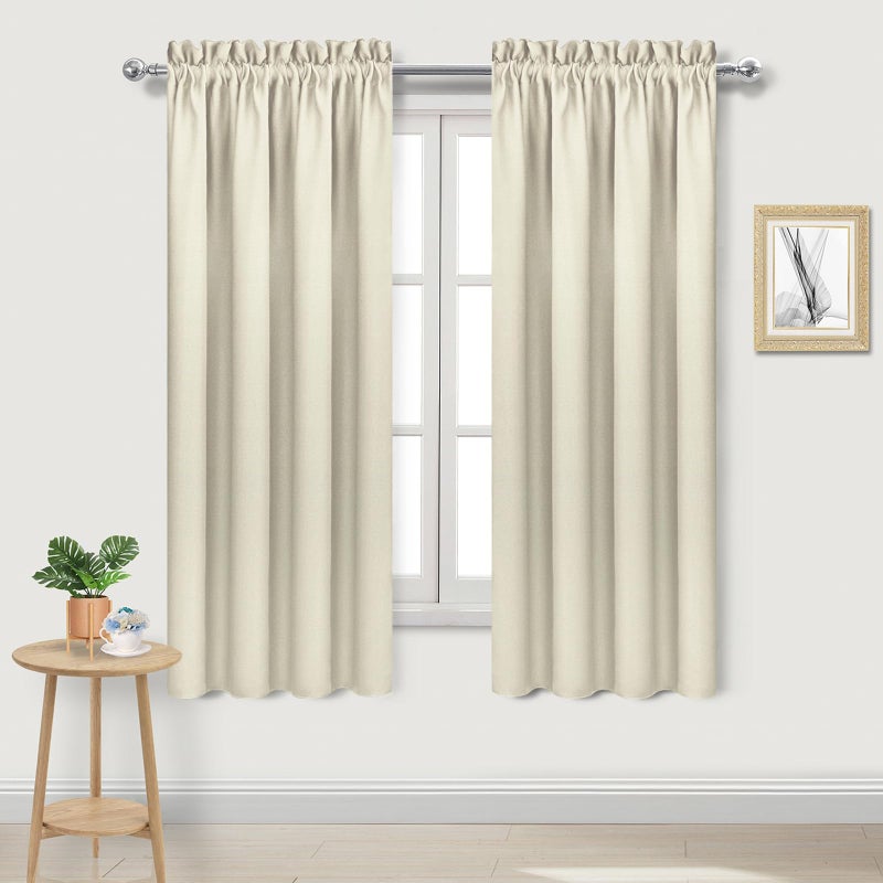 DWCN Blackout Curtains for Bedroom - Rod Pocket Thermal Insulated Noise Reducing Noise Reducing Drapes for Living Room, W 42 x L 63 Inch, 2 Panels, Light Beige - Image 1