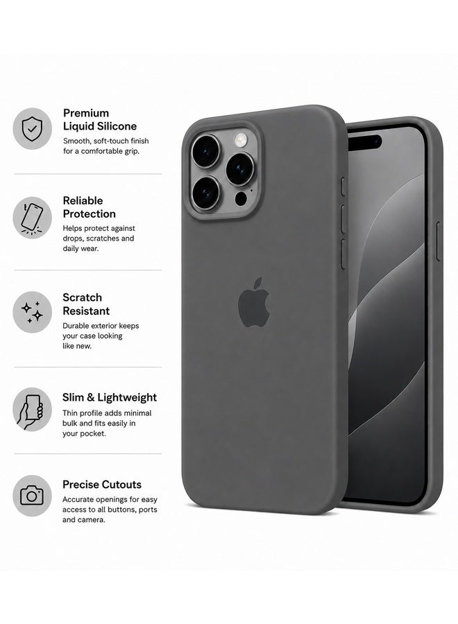 VR CREATIVE Apple iPhone 16 Pro Max Liquid Silicone Protective Case Cover with Microfiber Lining, Slim Shockproof Soft TPU Back Cover - Grey - Image 4