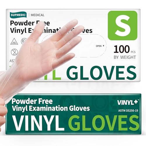 Supmedic Vinyl Disposable Exam Gloves, Clear 4 Mil Powder-Free Latex-Free Medical Food-Safe Cooking Cleaning Glove, 100 Pcs (Small) - Image 1