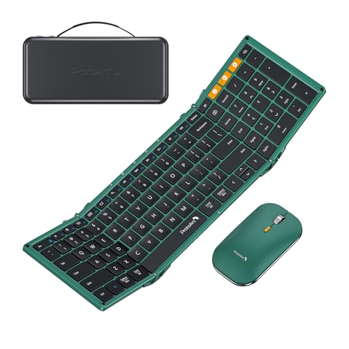 ProtoArc Foldable Keyboard and Mouse, XKM01 True Full-Size Folding Wireless Keyboard Mouse Combo for Business Travel, a Portable Office Suite On-The-Go, Compatible with Laptop iPad Tablet - Green - Image 1