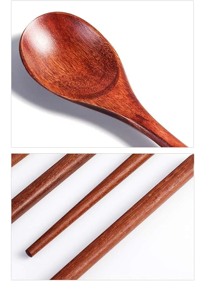 S-TOP Wooden Chopsticks Spoon Set Korean Dinnerware Reusable Long Handle Spoons Chopsticks for Home Kitchen Restaurant (4 Sets) - Image 2
