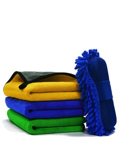 Coralblue Car Towel Microfiber Cleaning Cloth - 3 Towel with Washing Sponge- Multipurpose  Towel for Washing Drying Dusting  - Image 1
