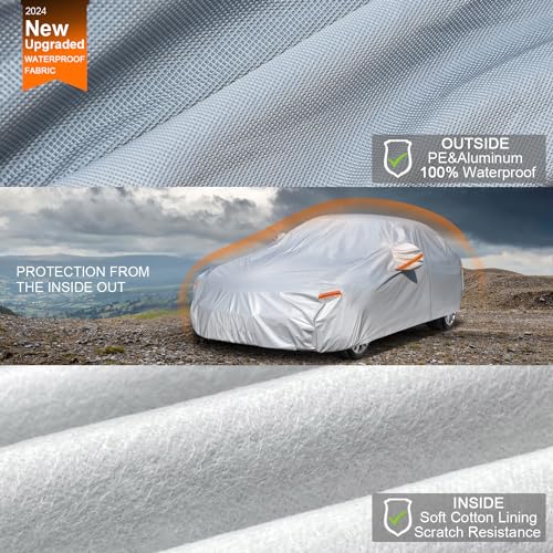 Kayme 6 Layers Car Cover Waterproof All Weather for Automobiles, Outdoor Full Cover Rain Sun UV Protection with Zipper Cotton, Universal Fit for Sedan (178-185 inch) - Image 2