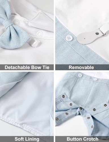 A&J DESIGN Baby Suits for Boys Wedding Gentleman Suspenders Outfits Summer Formal Easter Rompers with Hat Light Blue 9-12 Months - Image 4