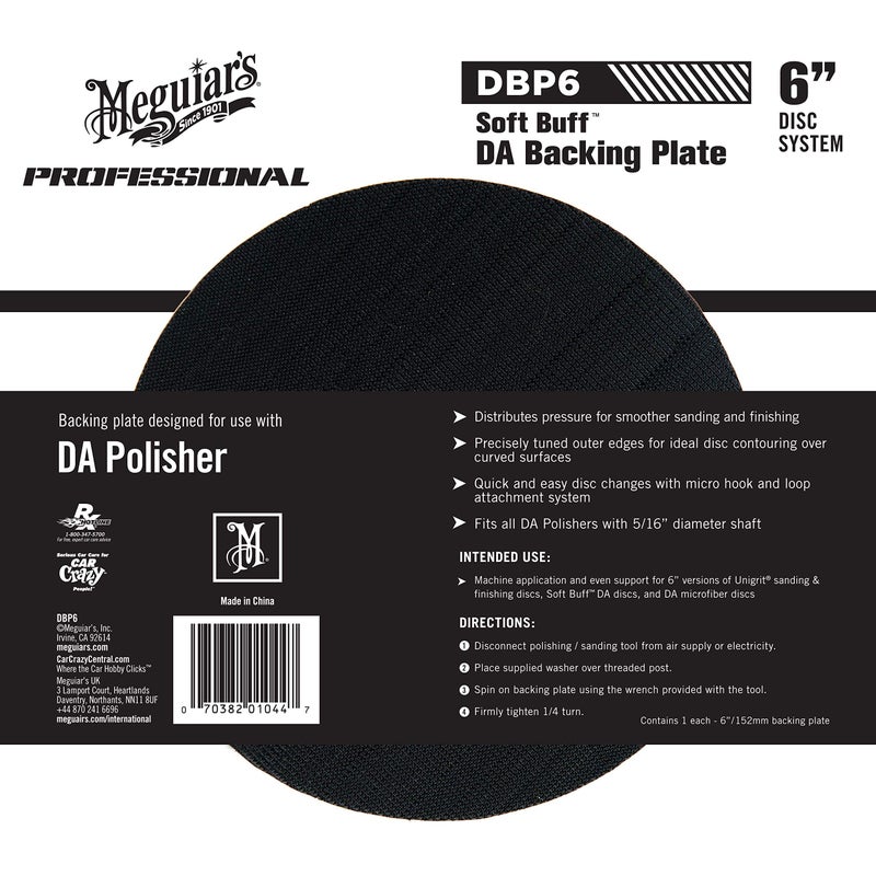 Meguiars 6 Soft Buff DA Backing Plate DBP66 Inch Backing Plate Hook and Loop for Machine Polishing with Foam and Microfiber Discs Professional DA Polisher Backing Plate 1 Backing Plate