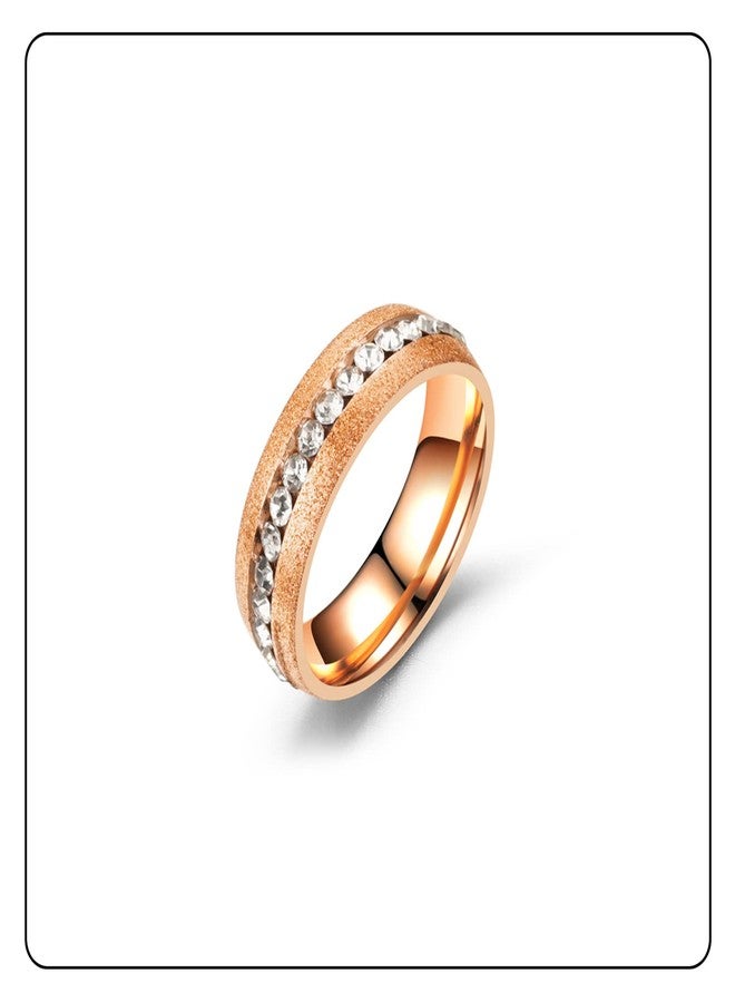 Fusamk Fashion Simple Rose Gold Stackable Rings Stainless Steel Sandblast Crystal Band Rings(Rose Gold(9)) - Image 2