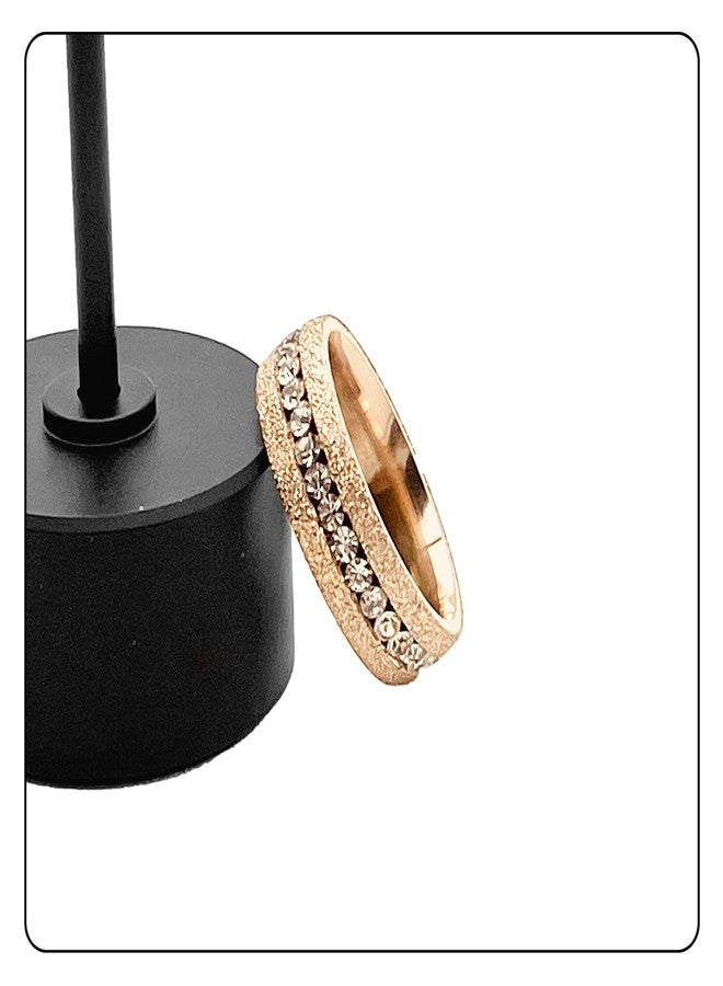 Fusamk Fashion Simple Rose Gold Stackable Rings Stainless Steel Sandblast Crystal Band Rings(Rose Gold(9)) - Image 4