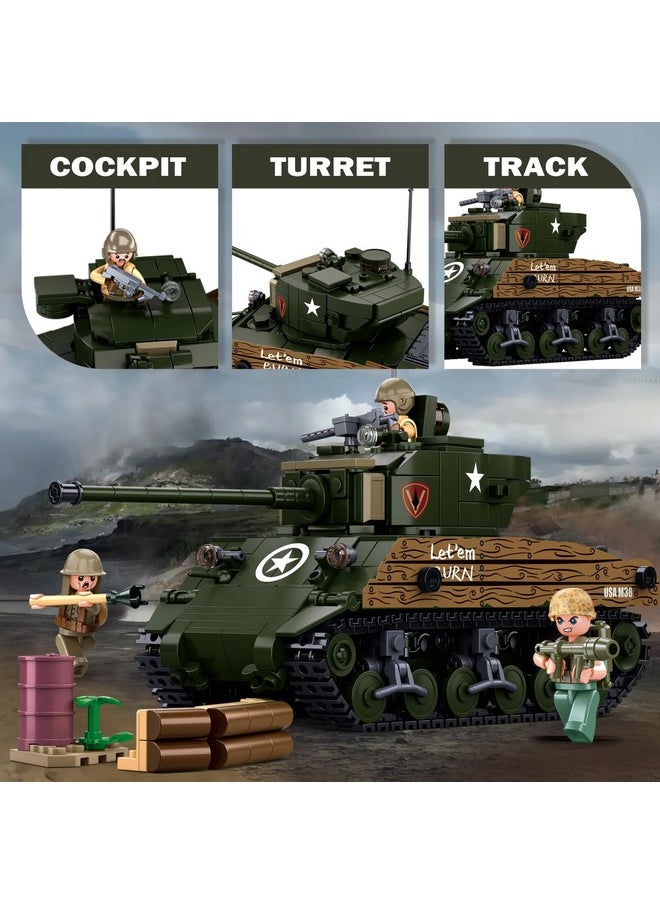 Sluban WW2 Army Tank Set, Inspired M4A3 76W Medium Tank Brick, 2 in 1 Military Tank, 3 Soldier Minifigures, Gifts for 6-12 Year Old Kids and Adults, Compatible with Lego Army Set, 715 PCS  - Image 4