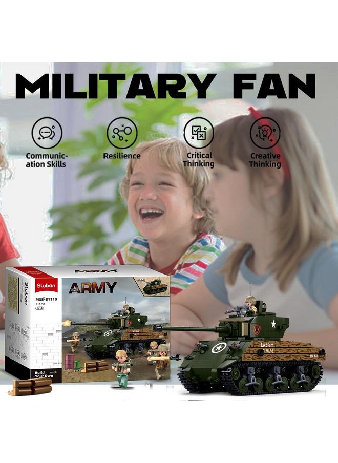 Sluban WW2 Army Tank Set, Inspired M4A3 76W Medium Tank Brick, 2 in 1 Military Tank, 3 Soldier Minifigures, Gifts for 6-12 Year Old Kids and Adults, Compatible with Lego Army Set, 715 PCS  - Image 5