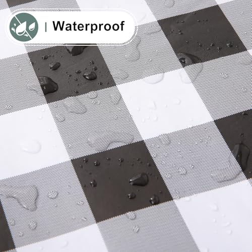 misaya Round Waterproof Vinyl Table Cloth, Buffalo Flannel Backed Tablecloth, Wipeable Plastic Table Cover for Dinner, Kitchen, Picnic (60", Black and White) - Image 2