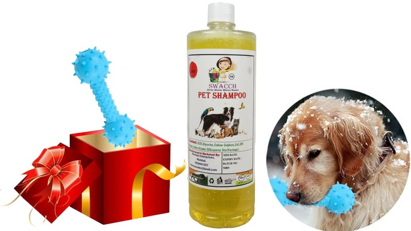 swacch Pet Shampoo + Dumbbell Toy I Durable Rubber Dog Toy for Chewing I Playing,Teeth Cleaning & Training Toy I Combo Pack I 1 Litre Lemon - Image 1