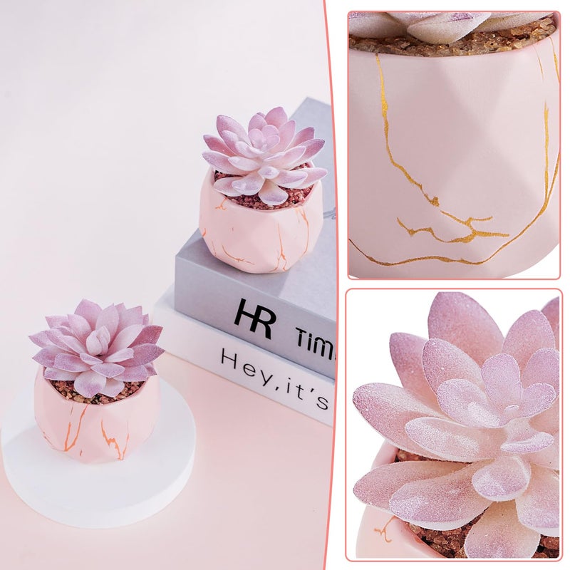 ZENIDA Artificial Succulent Plants in 2 Pink Ceramic Pots, Cute Fake Plants for Vanity Decor,Office, Desk, Bathroom, Kitchen,Bedroom, Shelves Decor for Women,Girls Gift - Image 4