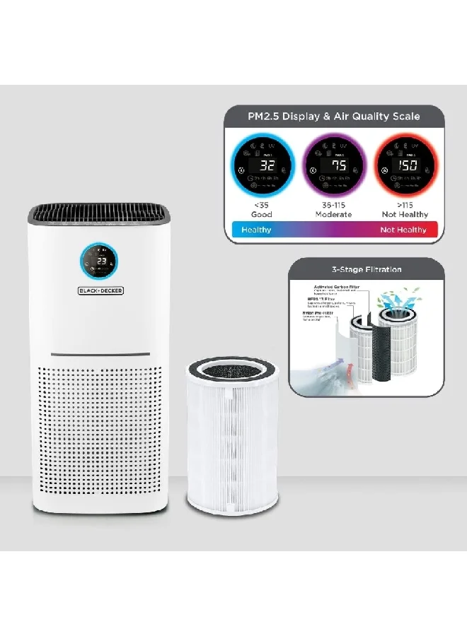 BLACK+DECKER HEPA Filter Air Purifier White and Black 67.4 x 34.6 x 35 cm AP3560-B5