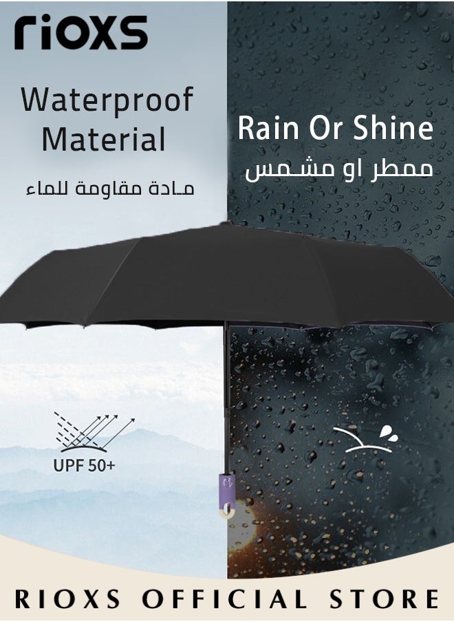 RIOXS - Folding Umbrella,Travel Umbrella With Rotating Lock Handle,One Button Automatic Open And Close Umbrella,Strong Windproof Waterproof Coating Layer Fabric Umbrella,For Men Women Kids Students - Image 1