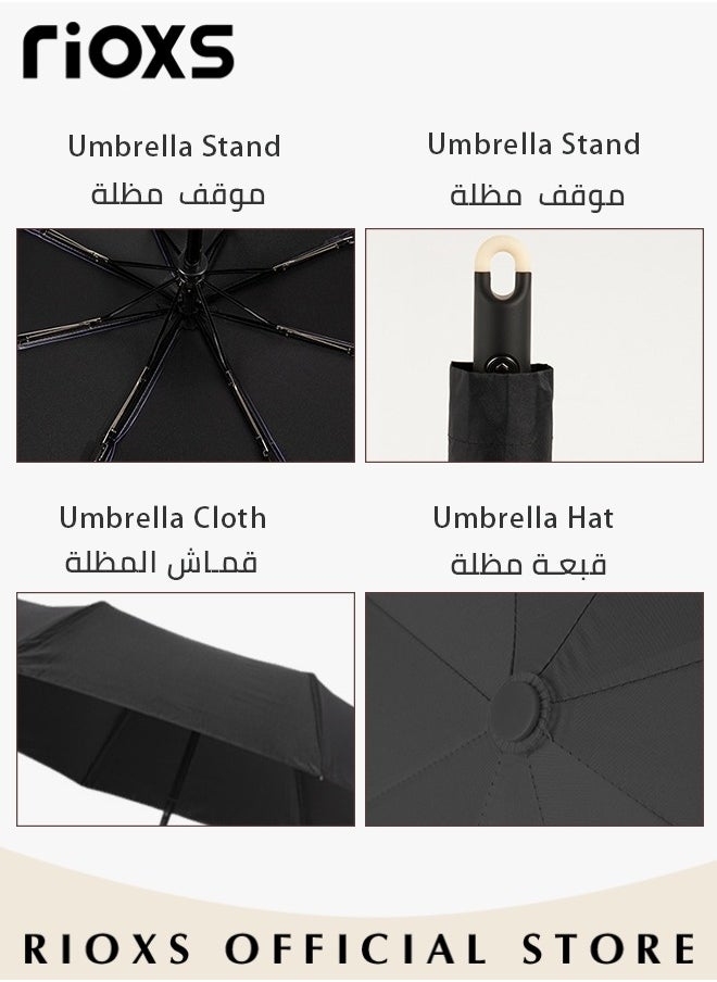 RIOXS - Folding Umbrella,Travel Umbrella With Rotating Lock Handle,One Button Automatic Open And Close Umbrella,Strong Windproof Waterproof Coating Layer Fabric Umbrella,For Men Women Kids Students - Image 1