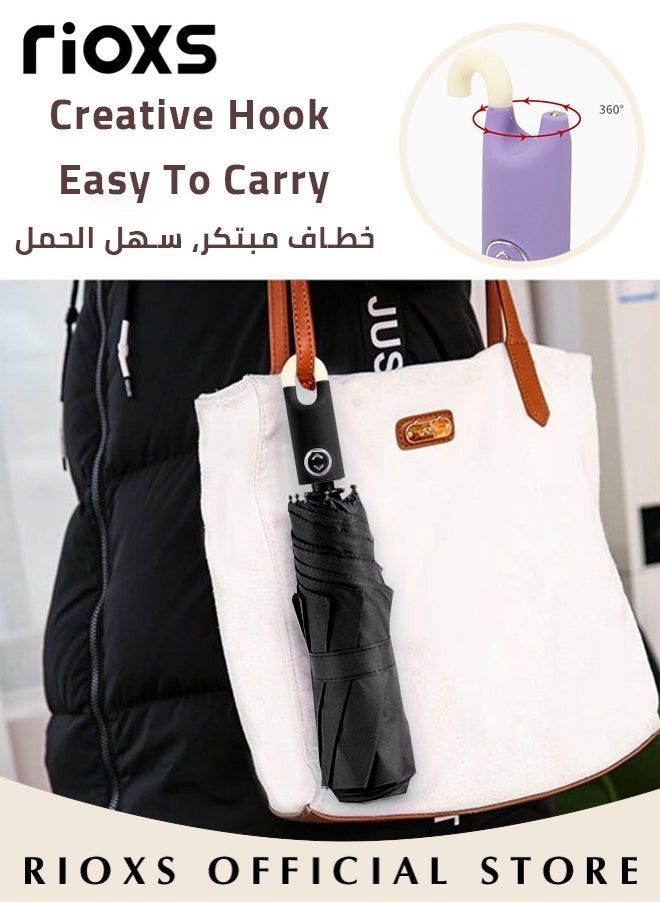 RIOXS - Folding Umbrella,Travel Umbrella With Rotating Lock Handle,One Button Automatic Open And Close Umbrella,Strong Windproof Waterproof Coating Layer Fabric Umbrella,For Men Women Kids Students - Image 1