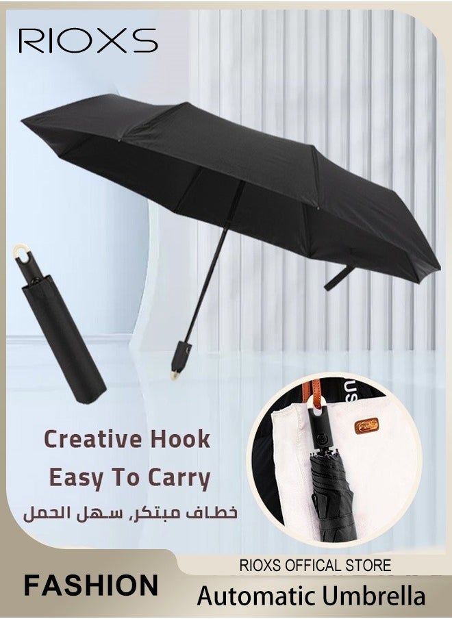 RIOXS - Folding Umbrella,Travel Umbrella With Rotating Lock Handle,One Button Automatic Open And Close Umbrella,Strong Windproof Waterproof Coating Layer Fabric Umbrella,For Men Women Kids Students - Image 1