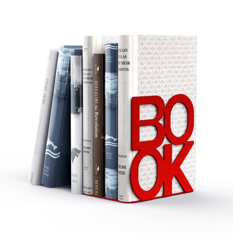 Book Ends  Decorative Metal Book Ends Supports for Bookrack DeskBooks Unique Appearance DesignHeavy Duty Red