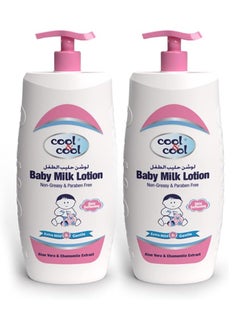 Cool & Cool لوشن حليب الأطفال كول آند كول - 500 مل (عبوة من قطعتين) - مرطب للبشرة، غير دهني، خالٍ من البارابين، فيتامين إي، خلاصة الصبار والبابونج بتركيبة خفيفة للغاية 1 لتر  - Image 1