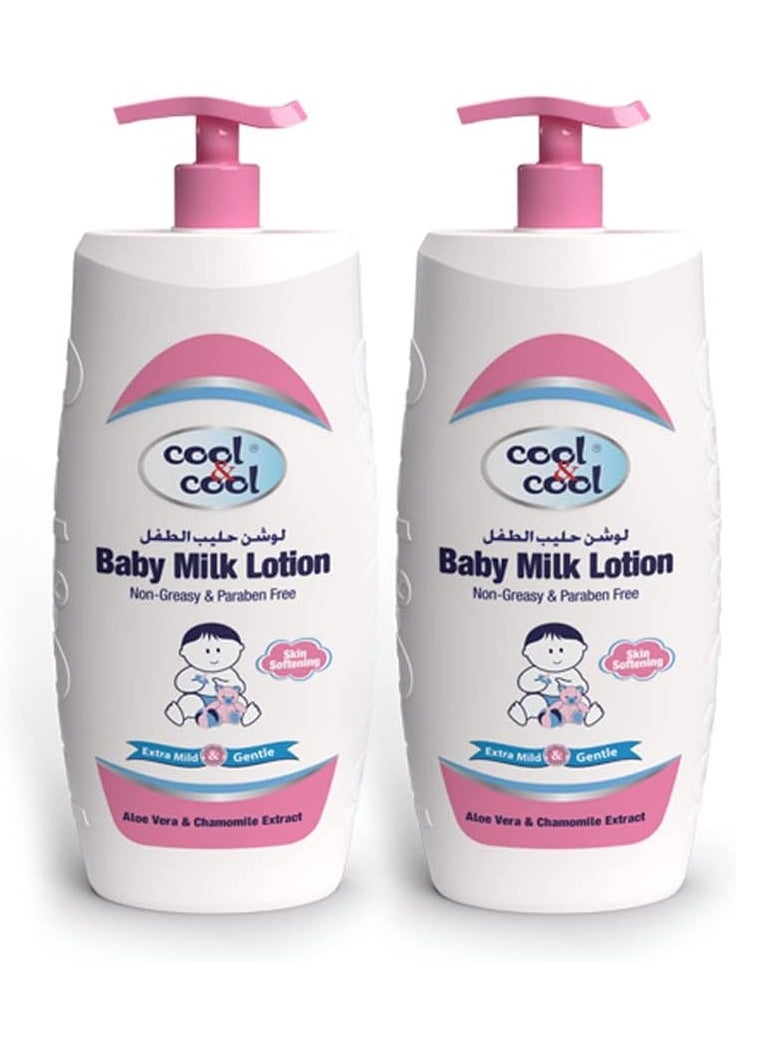 Cool & Cool Cool & Cool Baby Milk Lotion - 500ML (Pack of 2) - Skin Softening,Non - Greasy,Paraben-Free,Vitamin-E Aloe Vera & Chamomile Extract With Extra Mild Formula 1 Liter  - Image 1