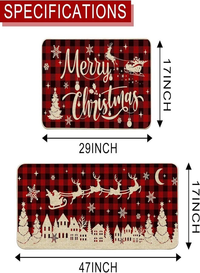 بنياتا طقم سجاد وحصائر مطبخ لعيد الميلاد مكون من قطعتين، ديكور أرضيات عيد ميلاد سعيد لمطبخ المنزل، مقاس 17 × 29 و 17 × 47 بوصة - Image 3