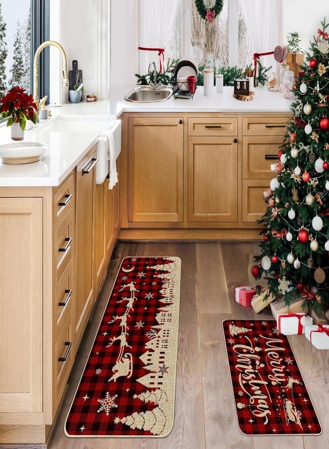 بنياتا طقم سجاد وحصائر مطبخ لعيد الميلاد مكون من قطعتين، ديكور أرضيات عيد ميلاد سعيد لمطبخ المنزل، مقاس 17 × 29 و 17 × 47 بوصة - Image 2