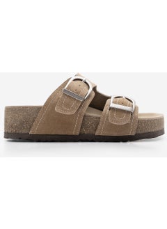 MARJIN Women's Leather Double Band Cork Sole Suede Casual Slippers Zenpa  - Image 2