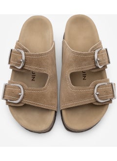 MARJIN Women's Leather Double Band Cork Sole Suede Casual Slippers Zenpa  - Image 4