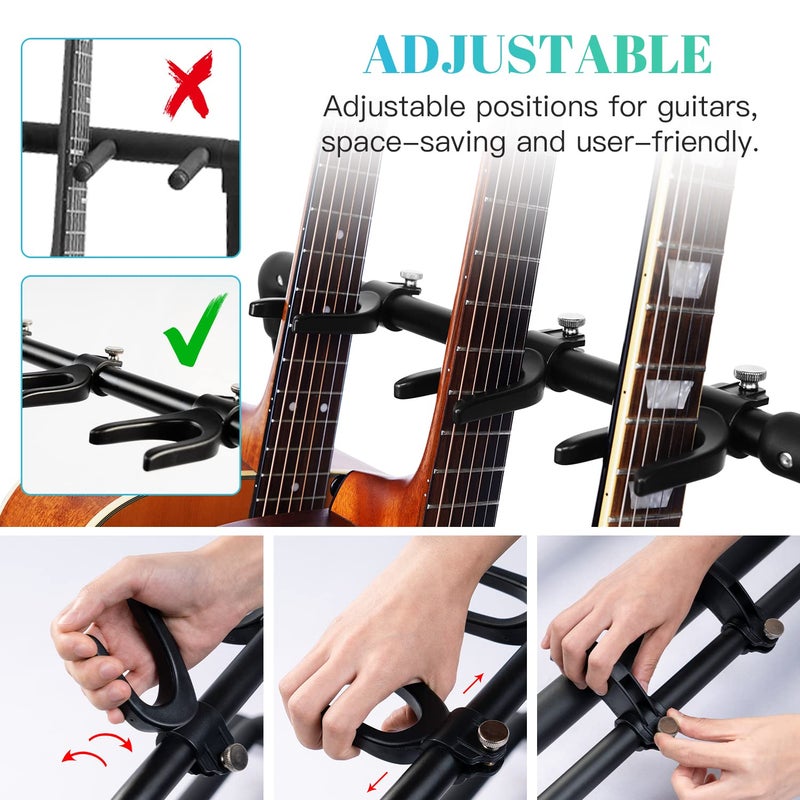 GUITTO Multi Guitar Rack Stand Foldable Universal Display Rack Portable Guitar Holder for Band Stage Bass Acoustic Guitar -3 Holder GGS-12 - Image 2