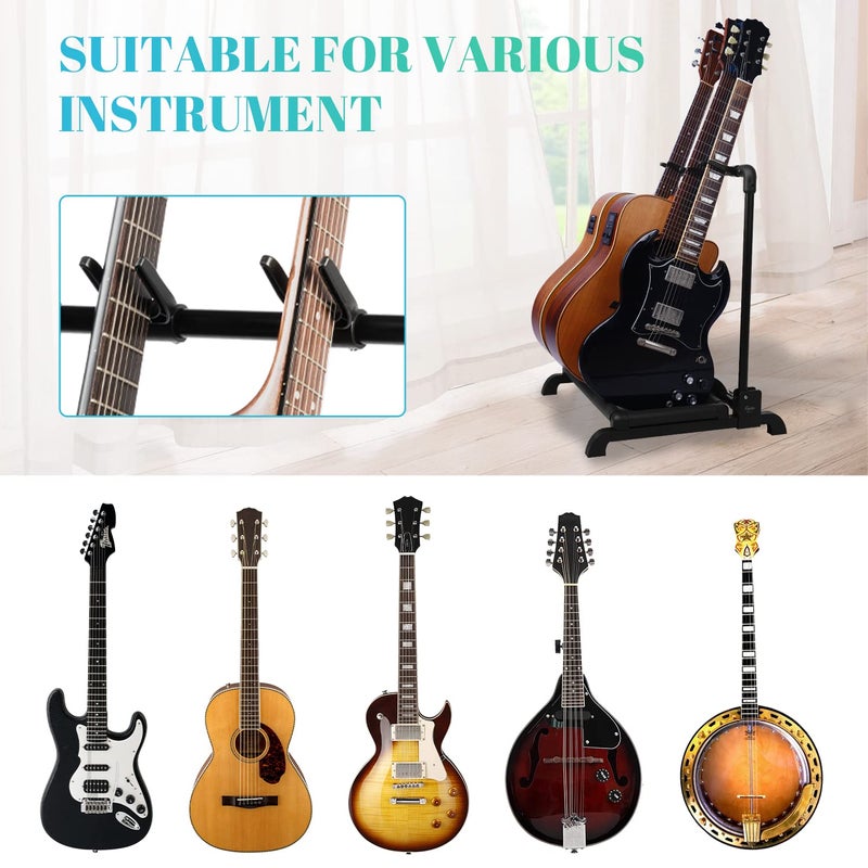 GUITTO Multi Guitar Rack Stand Foldable Universal Display Rack Portable Guitar Holder for Band Stage Bass Acoustic Guitar -3 Holder GGS-12 - Image 4