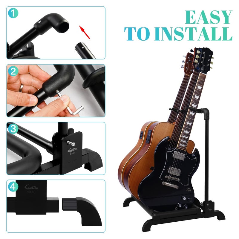 GUITTO Multi Guitar Rack Stand Foldable Universal Display Rack Portable Guitar Holder for Band Stage Bass Acoustic Guitar -3 Holder GGS-12 - Image 3