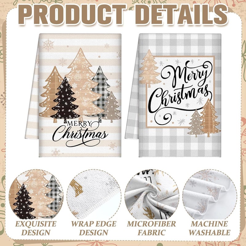 FuWeave 6 Pcs Christmas Kitchen Towels Farmhouse Winter Hand Towels 2126 x 1417 Inch Absorbent Snowman Dish Towels Decorative Beige Tea Towels Xmas Kitchen Dishcloths for Winter Kitchen Decor Gifts - Image 3